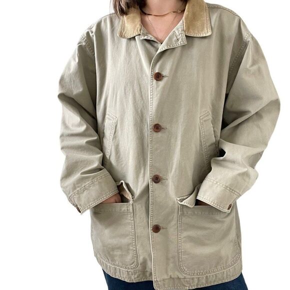 L.L. Bean Other - Mens LL Bean Tan Camel Cotton Hunting Fish Pattern Lined Chore Jacket Sz XL